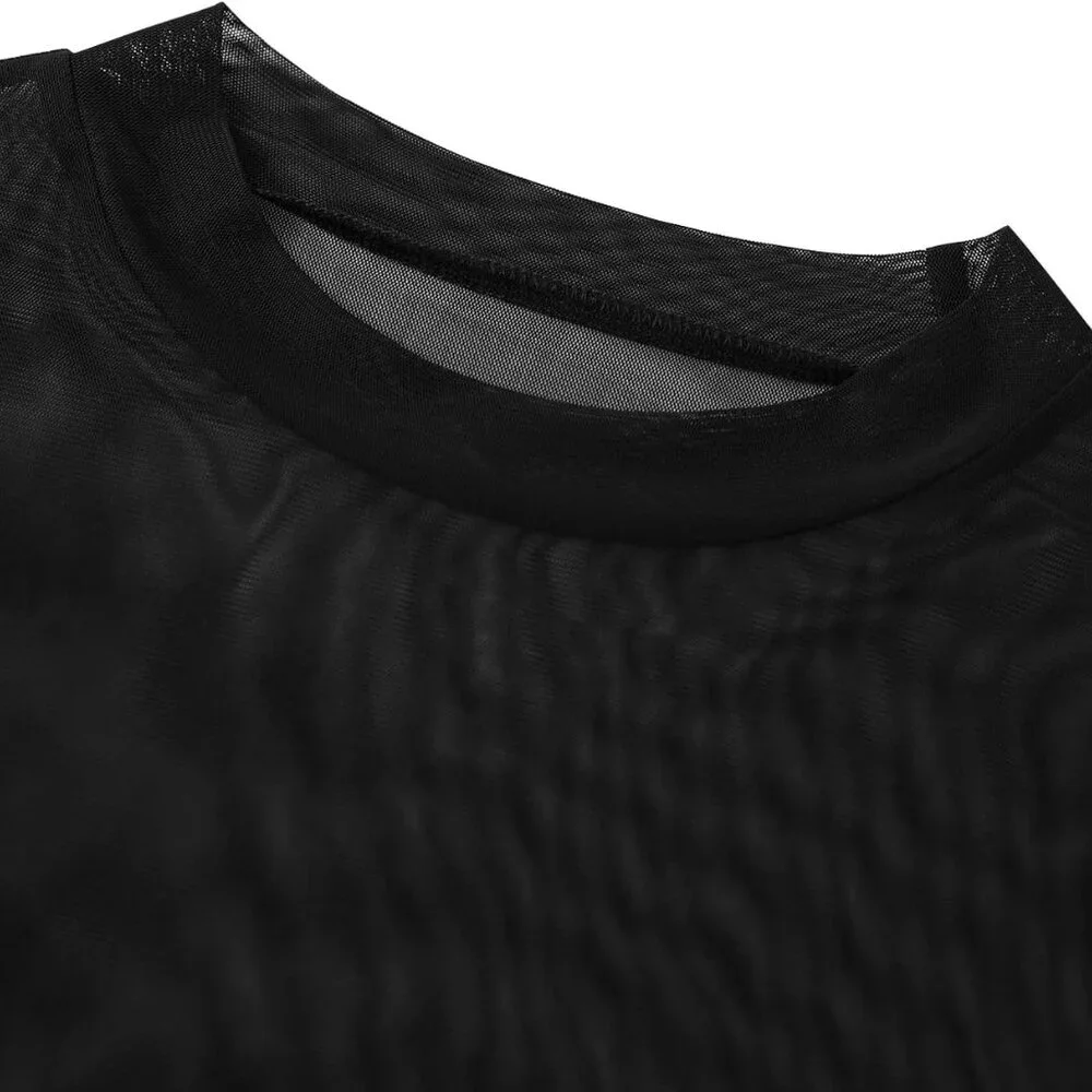 Sophisticated Long Sleeve Sheer Mesh Crop Top with Polka Dots - XL